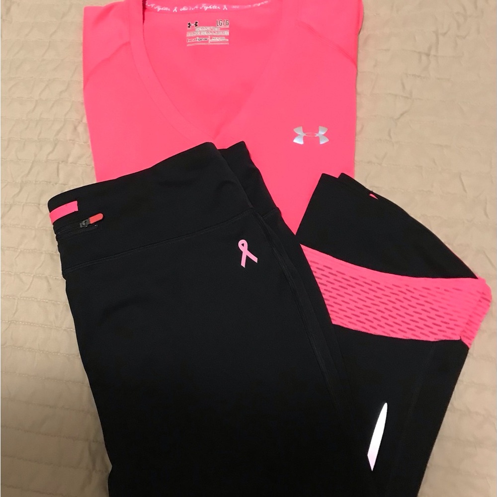 Under Armour Neon Pink and Black Workout Ensemble
